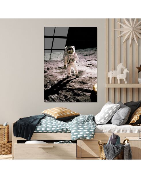 Veelkleurige glasprint Man op de Maan - 70x100cm