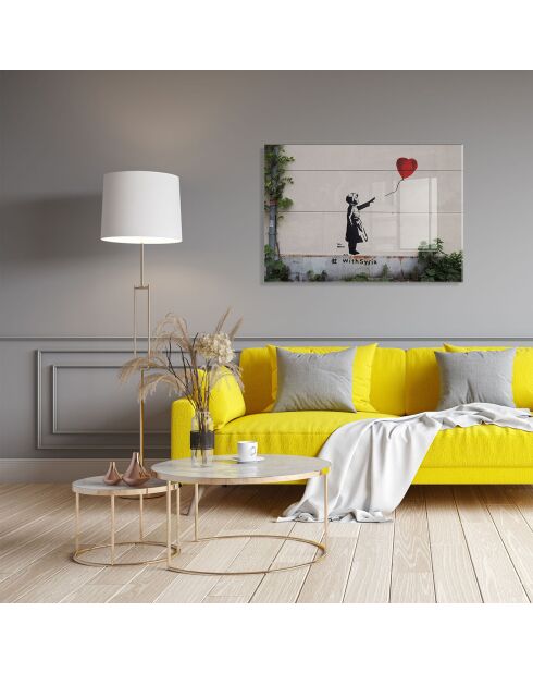 Veelkleurige Banksy reproductie op glas