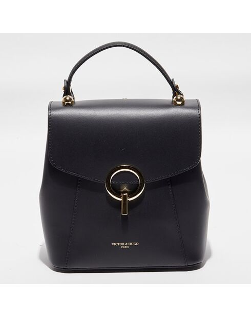 Sac à main/Sac à dos en Cuir Elena noir - 20x21x12 cm