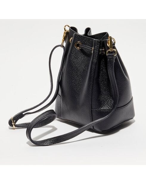 Mini Livy zwarte leren emmertas - 18x21,5x11 cm