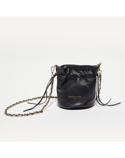 Beuteltasche Eonora aus schwarzem Leder - 17x19,5x15 cm