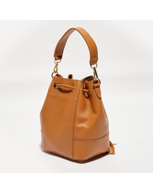 Mini Livy Beuteltasche aus Leder, Camel, 18 x 21,5 x 11 cm