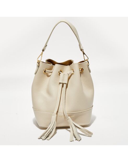 Sac seau en Cuir Mini Livy blanc cassé - 18x21.5x11 cm