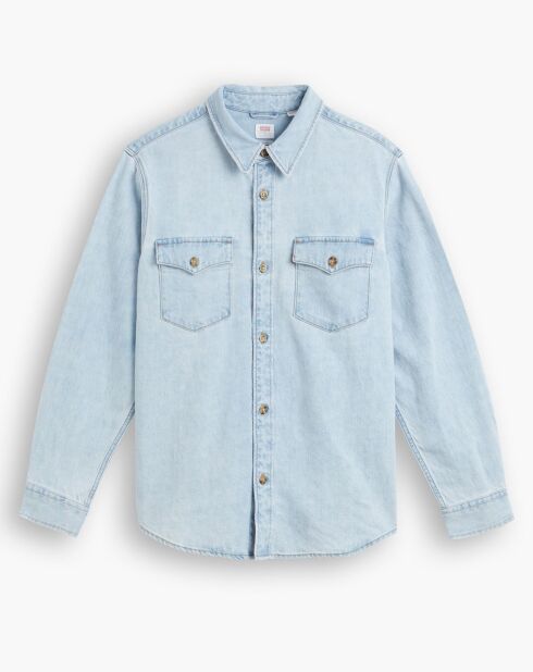 Chemise en Coton & Chanvre Relaxed Fit Western bleu clair