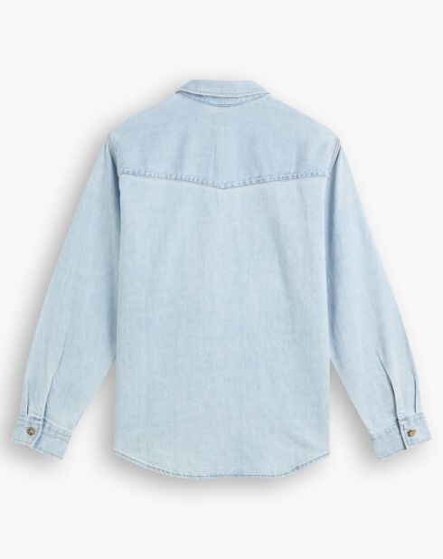 Chemise en Coton & Chanvre Relaxed Fit Western bleu clair