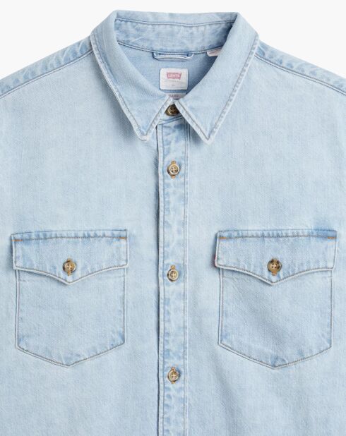 Chemise en Coton & Chanvre Relaxed Fit Western bleu clair