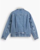 Veste courte en Coton denim col façon sherpa Trucker bleue