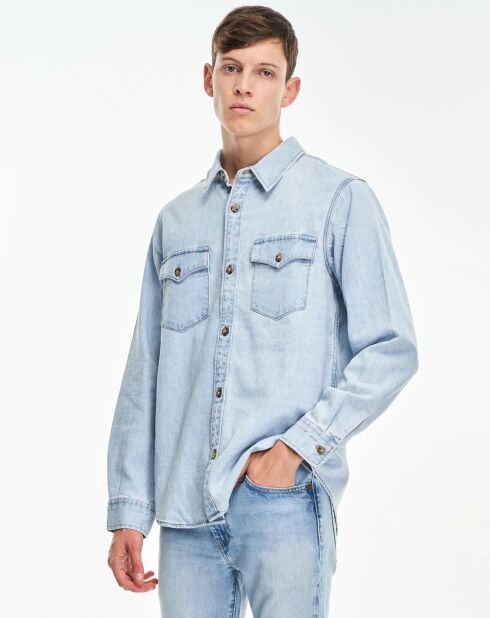 Chemise en Coton & Chanvre Relaxed Fit Western bleu clair