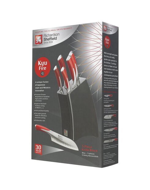 Portacoltelli da cucina Kyu rosso/grigio in 5 pezzi