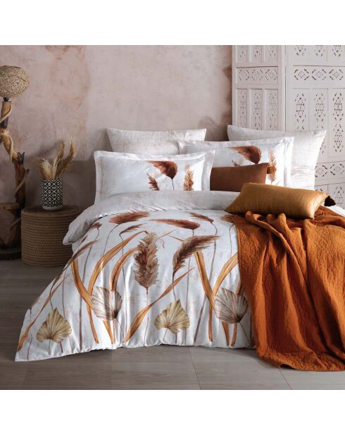 Set copripiumino in raso di cotone Fadime bianco/arancione/marrone