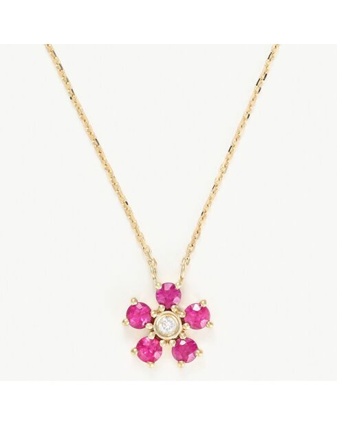 Collier Camélia Diamant 0.03 ct & Rubis 0.40 ct or jaune