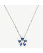 Collier Clématite Diamant 0.03 ct & Saphirs 0.40 ct or blanc