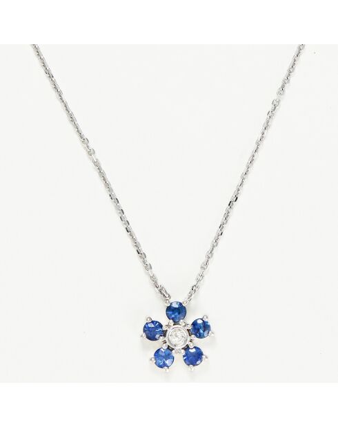 Collier Clématite Diamant 0.03 ct & Saphirs 0.40 ct or blanc