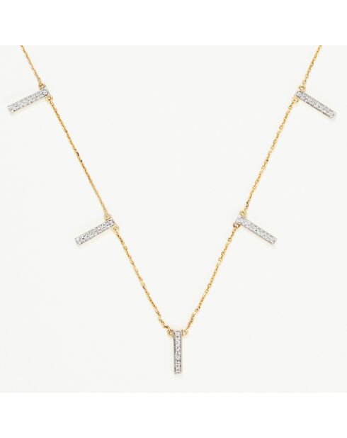 Collier Barrettes Pendantes Diamants 0.13 ct or jaune