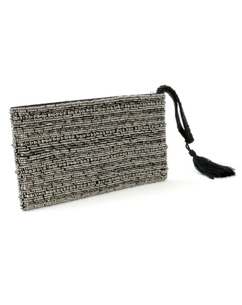 Pochette en perles argenté/noir - 23x12x2 cm