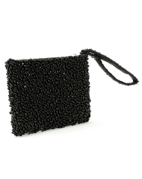 Porte-monnaie en perles noir - 14x10x2 cm