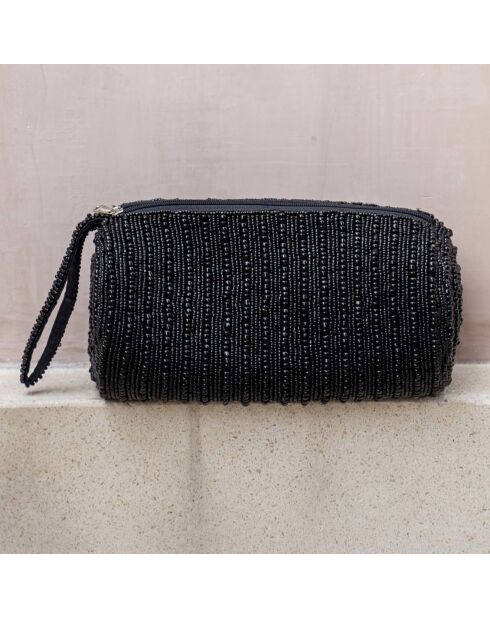 Trousse à crayons en perles noire - 20x10x10 cm