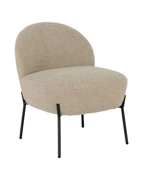 Fauteuil Lounge bouclette Merida beige/noir - 66x57x71 cm