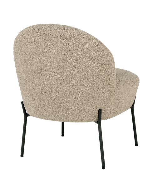 Fauteuil Lounge bouclette Merida beige/noir - 66x57x71 cm