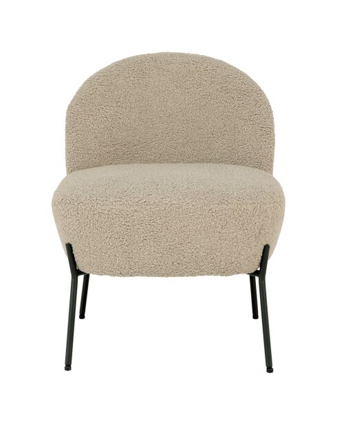 Fauteuil Lounge bouclette Merida beige/noir - 66x57x71 cm