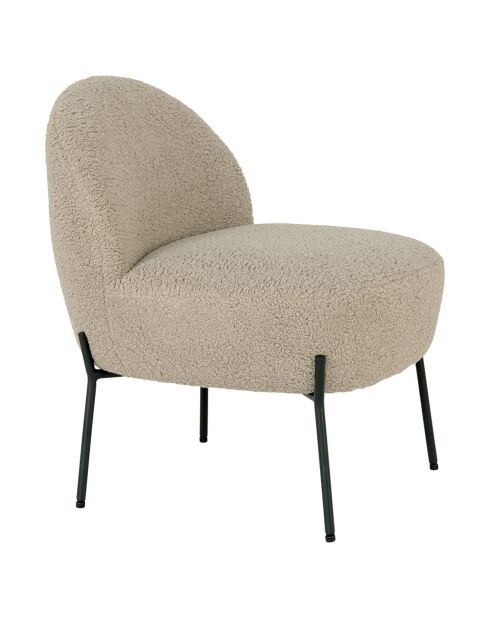 Fauteuil Lounge bouclette Merida beige/noir - 66x57x71 cm
