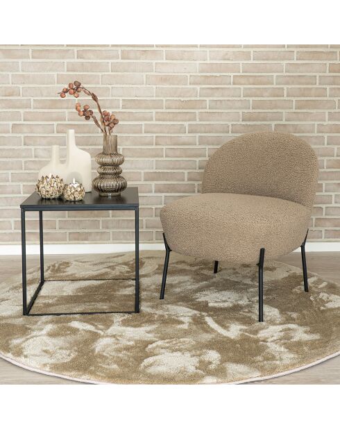 Fauteuil Lounge bouclette Merida beige/noir - 66x57x71 cm