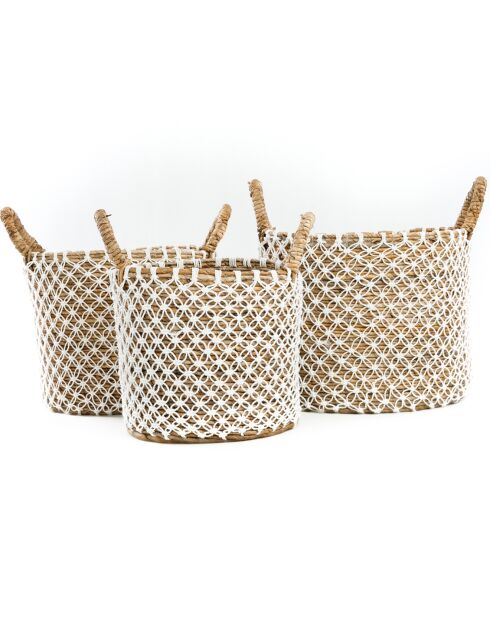 Cesta macramé natural/blanca - 40x35x29 cm