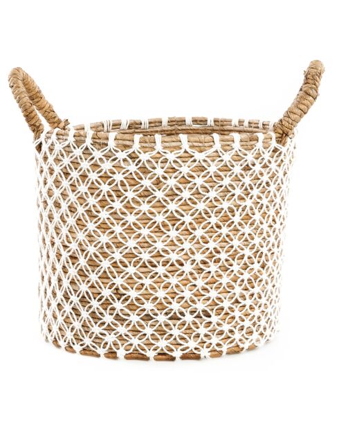 Cesta macramé natural/blanca - 40x35x29 cm