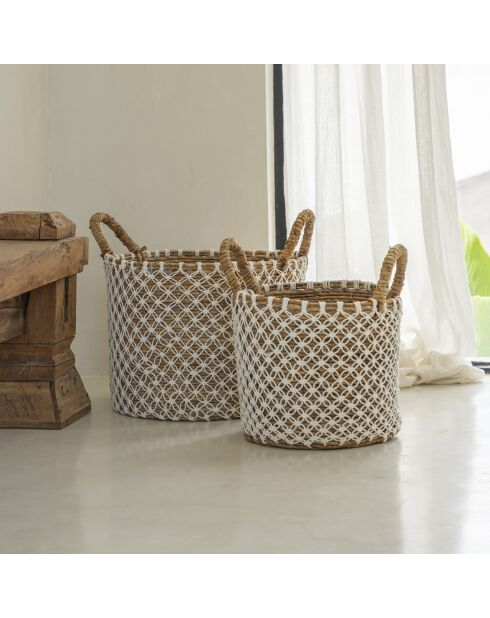 Cesta macramé natural/blanca - 40x35x29 cm