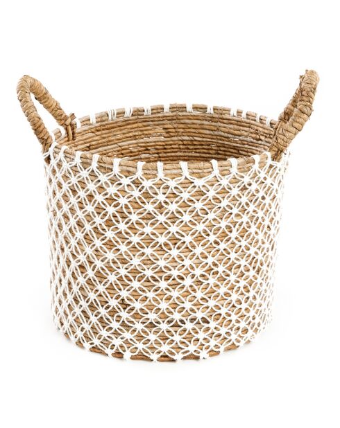 Cesta macramé natural/blanca - 40x35x29 cm