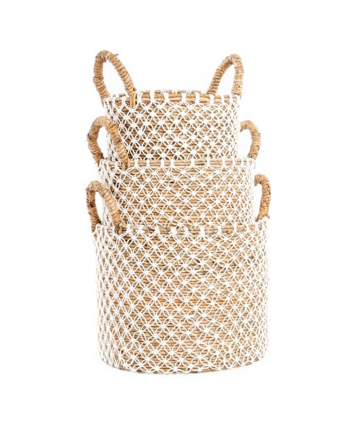 Cesta macramé natural/blanca - 40x35x29 cm
