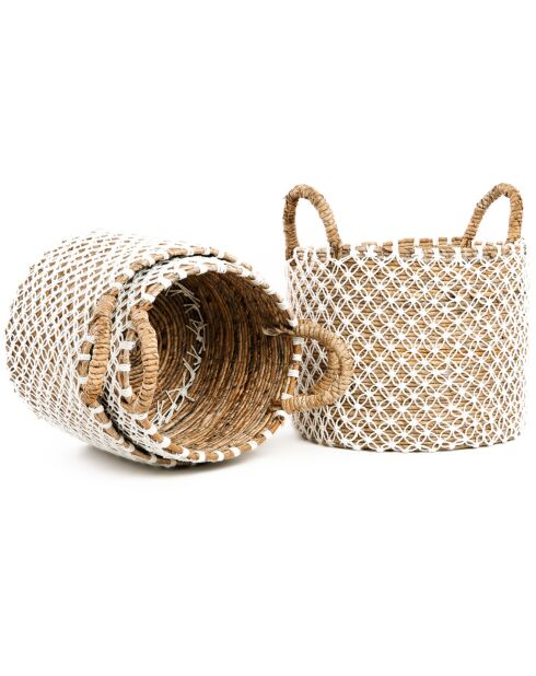 Cesta macramé natural/blanca - 40x35x29 cm