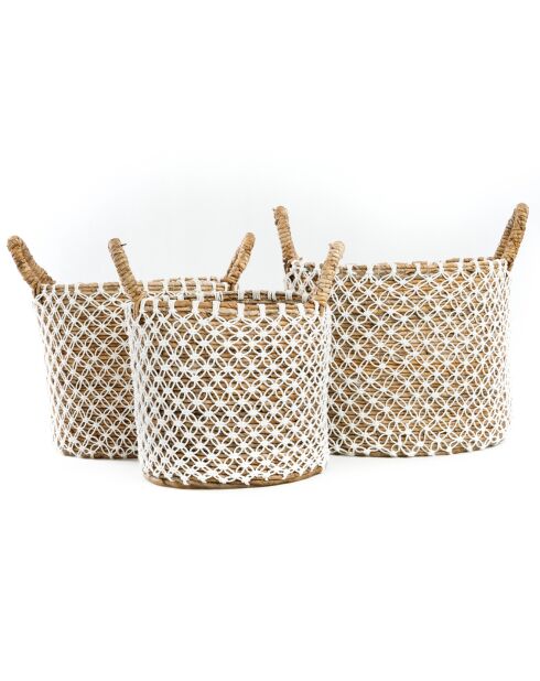 Cesta macramé natural/blanca - 35x30x25 cm