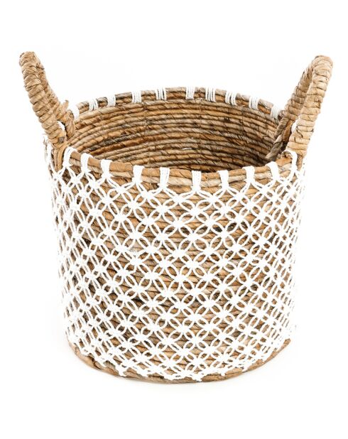 Cesta macramé natural/blanca - 35x30x25 cm