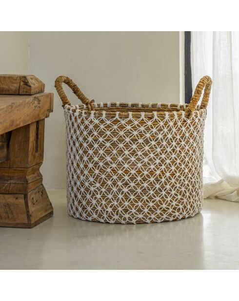 Cesta macramé natural/blanca - 35x30x25 cm