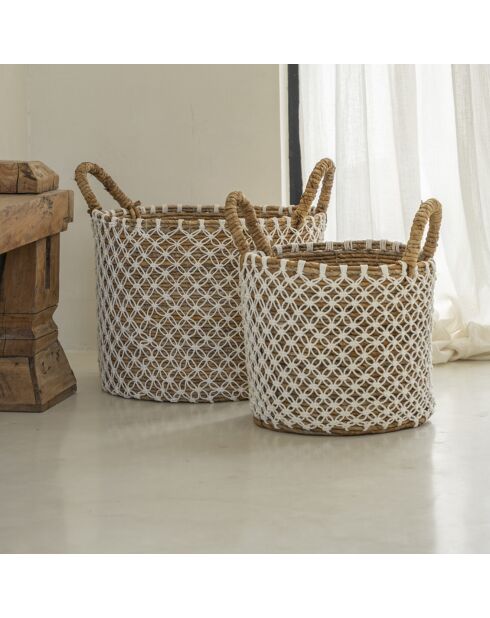 Cesta macramé natural/blanca - 35x30x25 cm