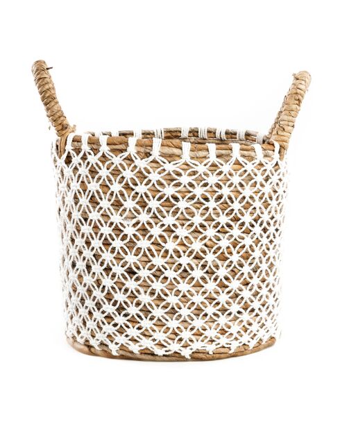 Cesta macramé natural/blanca - 35x30x25 cm