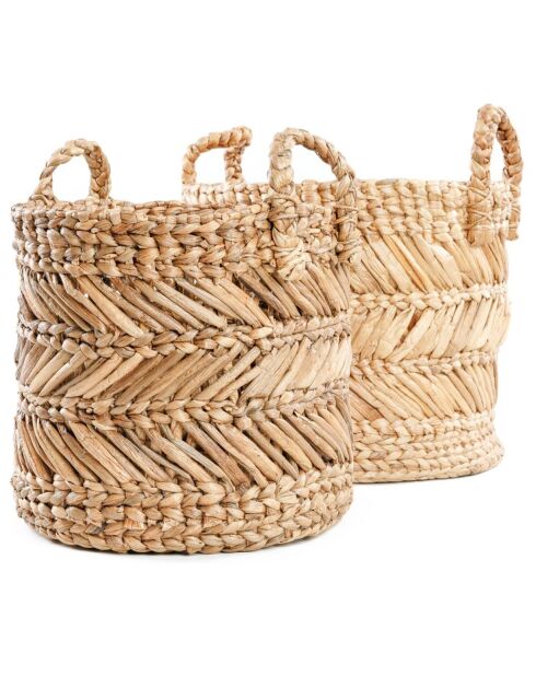 Panier en feuille de  banane Zigzag naturel/blanc - 40x40x38 cm