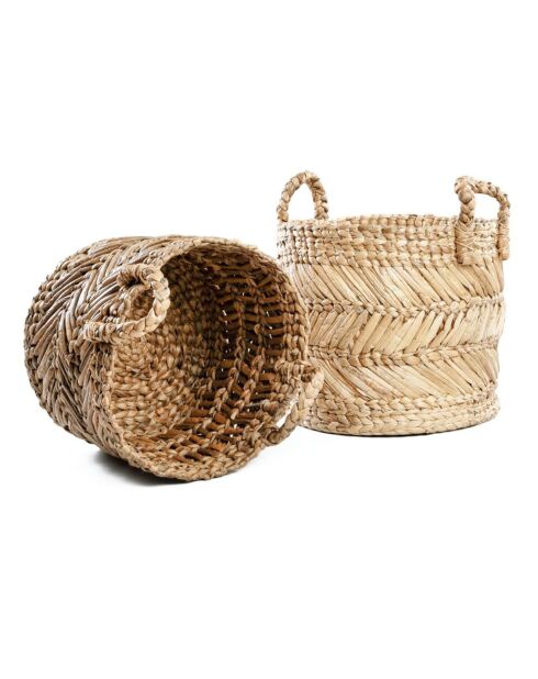 Panier en feuille de  banane Zigzag   naturel/blanc - 35x35x34 cm
