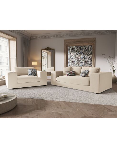 Canapé Velours Tendance 3 Places beige - 220x122x72 cm