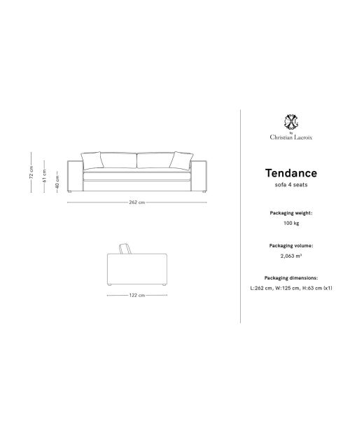 Canapé Velours Tendance 4 Places beige - 262x122x72 cm