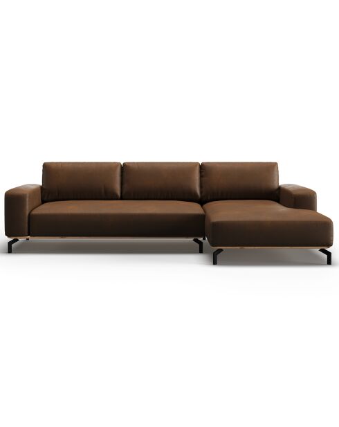 Canapé d'angle droit en Cuir Véritable Marc 5 Places marron foncé - 297x175x84 cm