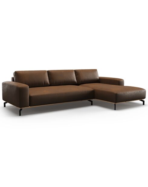 Canapé d'angle droit en Cuir Véritable Marc 5 Places marron foncé - 297x175x84 cm