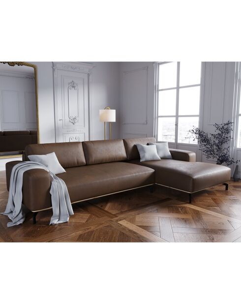 Canapé d'angle droit en Cuir Véritable Marc 5 Places marron foncé - 297x175x84 cm