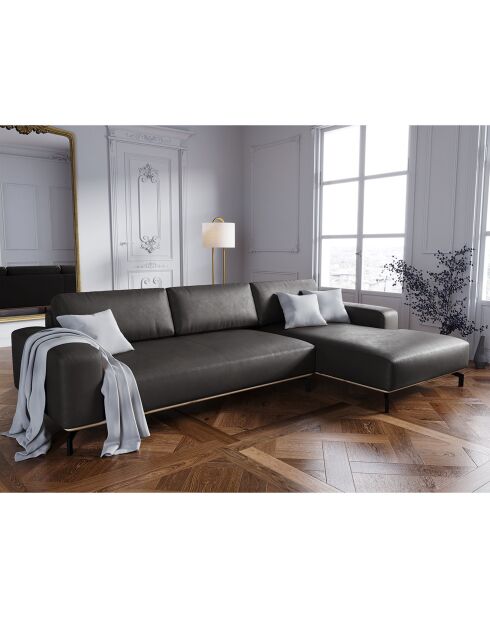 Canapé d'angle droit en Cuir Véritable Marc 5 Places graphite - 297x175x84 cm