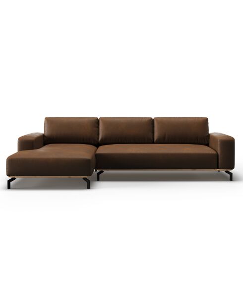 Canapé d'angle gauche en Cuir Véritable Marc 5 Places marron foncé - 297x175x84 cm