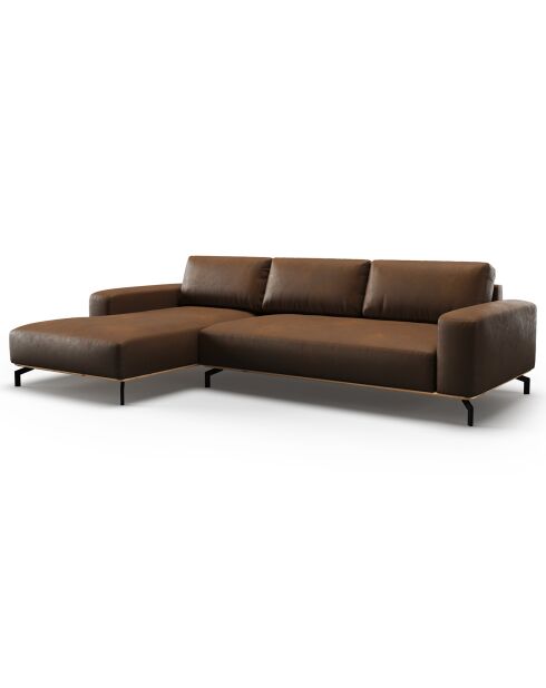 Canapé d'angle gauche en Cuir Véritable Marc 5 Places marron foncé - 297x175x84 cm