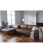 Canapé d'angle gauche en Cuir Véritable Marc 5 Places marron foncé - 297x175x84 cm