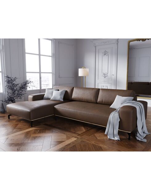 Canapé d'angle gauche en Cuir Véritable Marc 5 Places marron foncé - 297x175x84 cm