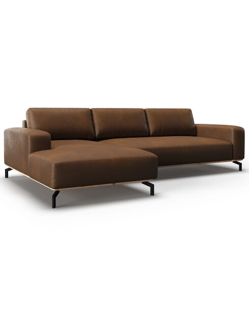 Canapé d'angle gauche en Cuir Véritable Marc 5 Places marron foncé - 297x175x84 cm